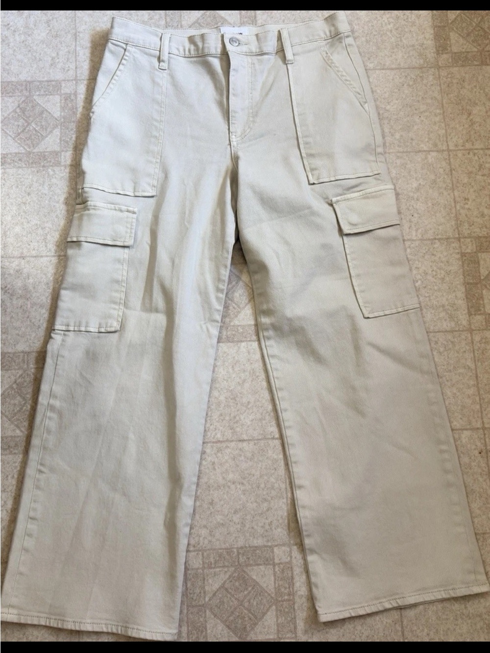 Hudson Jeans Rosalie High Rise Wide Leg Cargo Pants Cement Beige Size 30